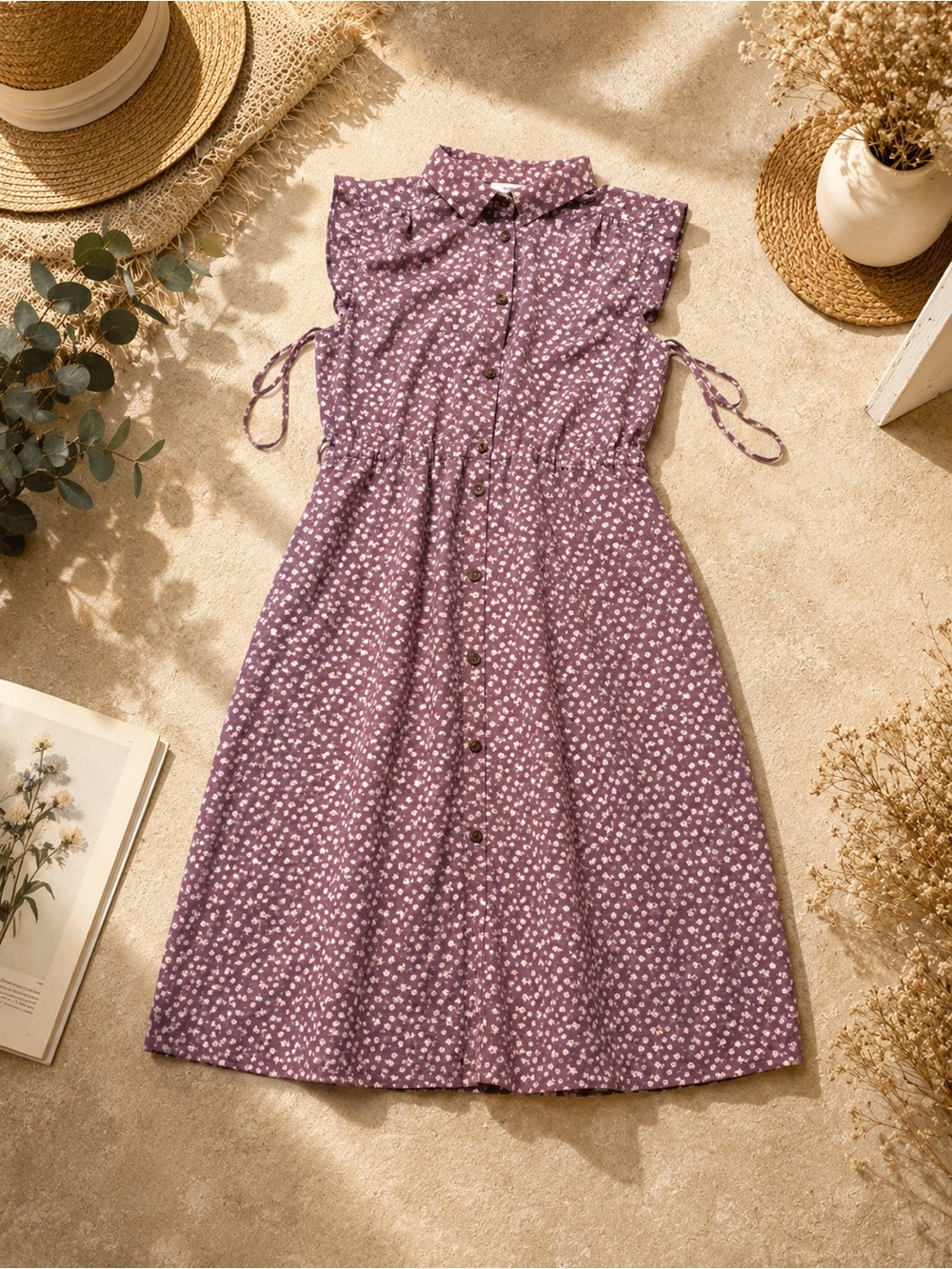 Monteau Purple Floral Button-Front Midi Dress